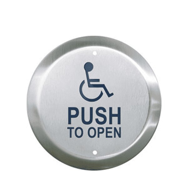 Camden: 6" Round Push Plate Switch, Push to open faceplate graphic.